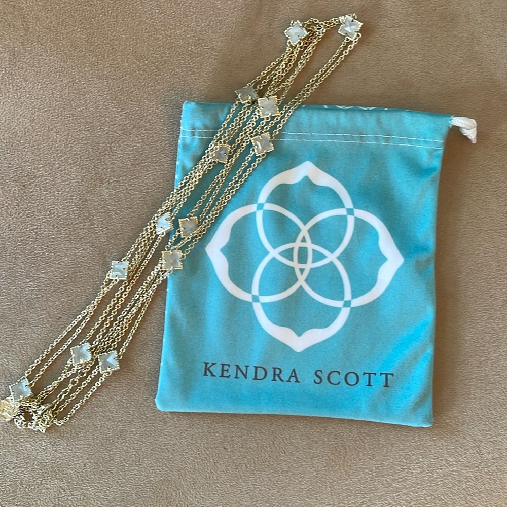 Kendra Scott Women's Jocelyn White & Gold Long Double Strand Necklace Set Pouch